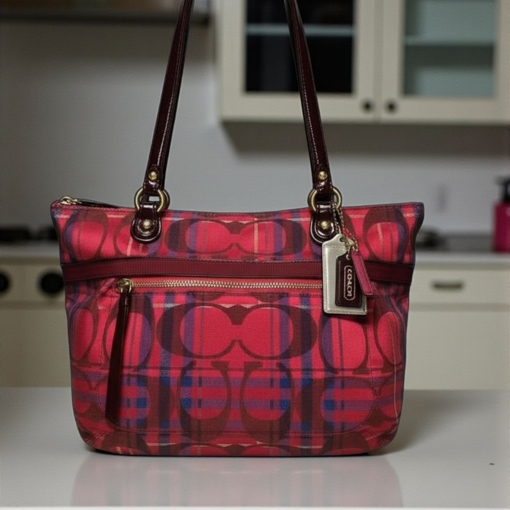 2012 Coach Poppy Tartan Plaid Tote 21137